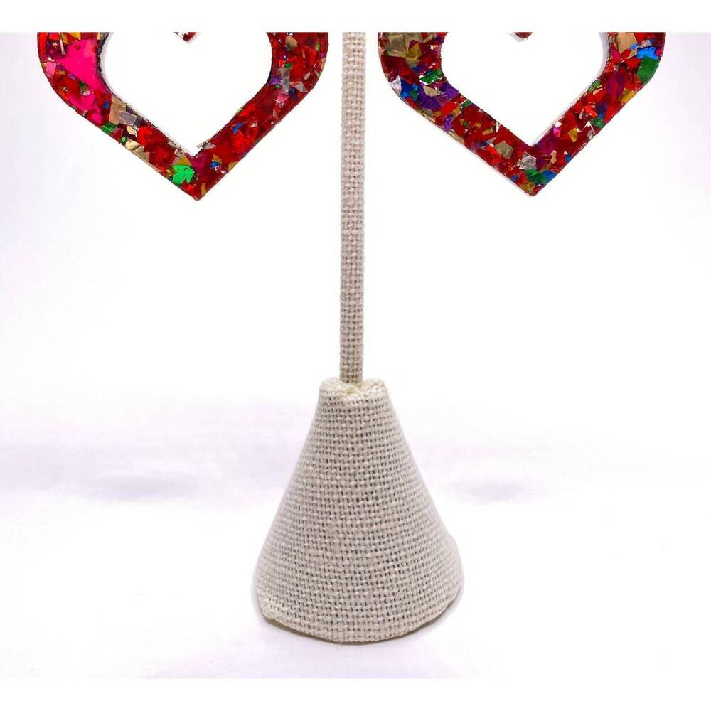 NEW SANDY + RIZZO women's love shack heart earrings in red multi